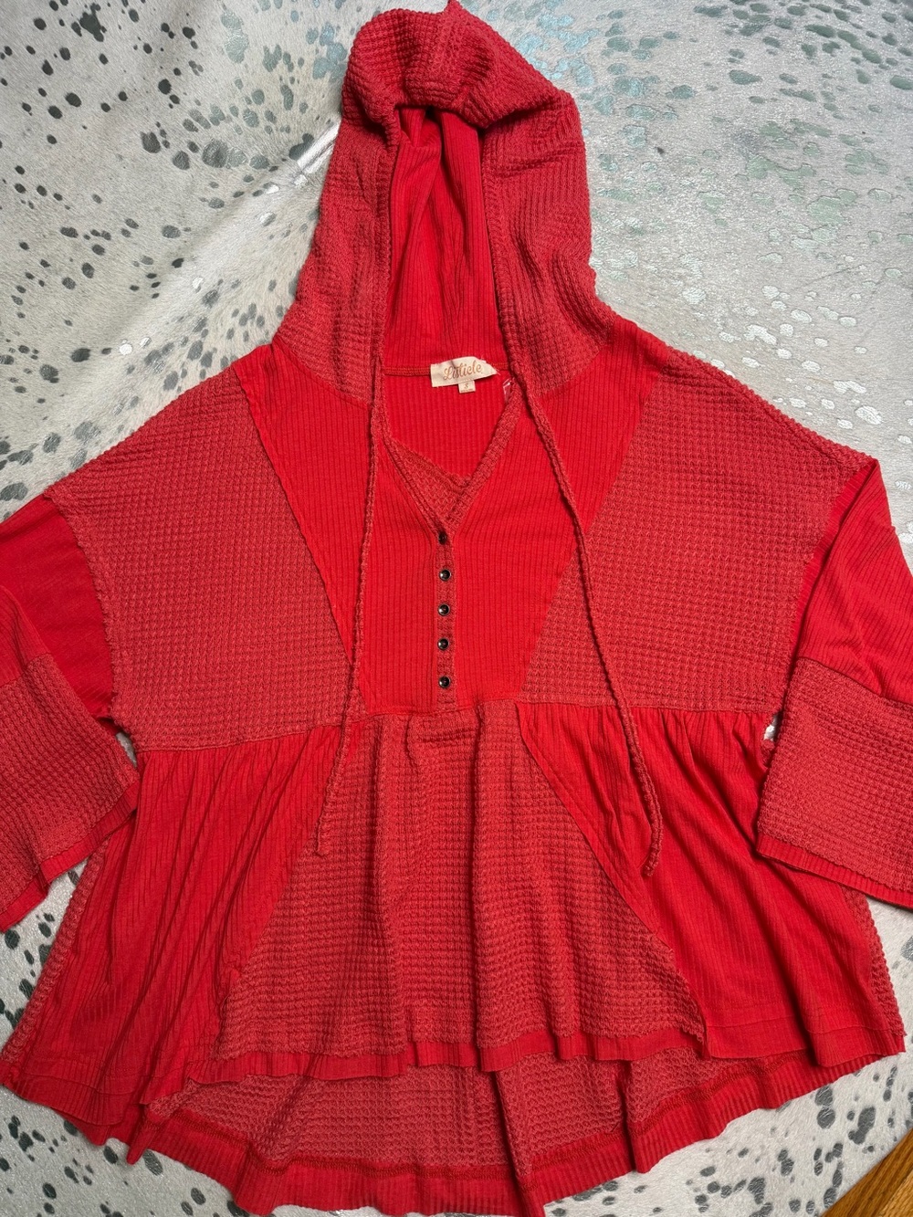 Listicle Red Hooded Peplum Knit Sweatshirt